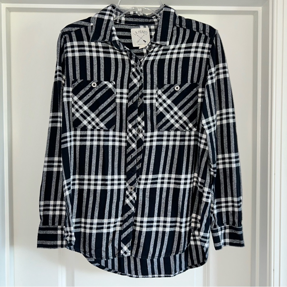 Black and White Plaid Button Down Shirt